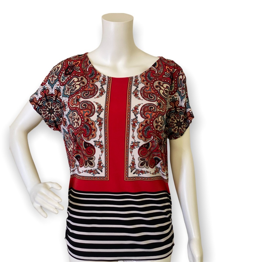 Berry Red Paisley Stripped Top